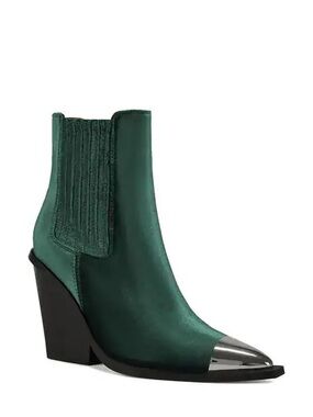 Emerald Green Leather Chelsea Ankle Boot with Metallic Toe Cap